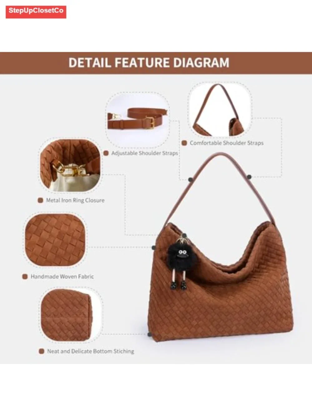 Faux Suede Woven Hobo Bag with Detachable Strap